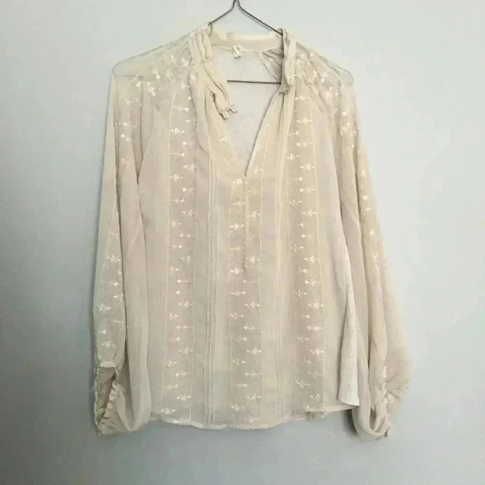 Anthropologie Tiny embroidered balloon sleeve top